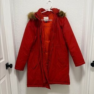 Universal Thread Women's Red Ski Jacket with Faux Fur Trim